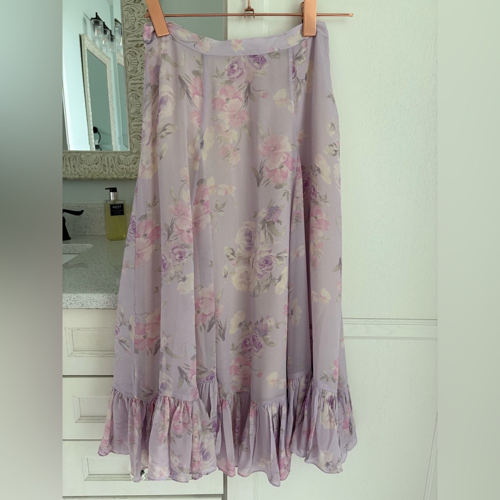 LoveShackFancy Pink Maxi A-Line Skirt with Ruffled Tiers